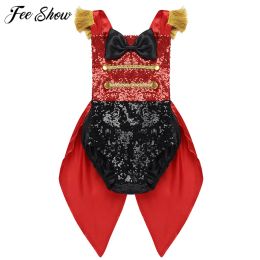 Un piezas infantiles niñas giras maestro de ceremonias de circo Mompers sin mangas con lentejuelas bowknot romper para halloween cosplay fiestas