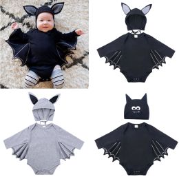 One-pièces Baby Baby Halloween Vêtements BodySuit noir Design Bebe Boy Girl Cotton Jumps Coton avec chapeau 2pcs Set Hallowmas Costumes