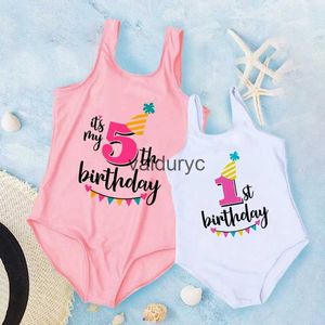 Eén-stuks Het is mijn 3e verjaardagsmeisjes Swimsuit Birthday Princess One Piece Swimwear Ldren's Bikini Kids Pool Party Outfit Swimmedkleding H240508