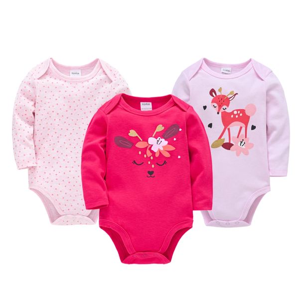 One-Pieces Kavkas 3 PCS / Lot Lovely Sika Deer Print Girls Clothes 100% Coton 024 mois Baby Baby Raier Full Full Savel