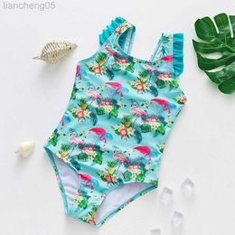 Één-stuks Kid Girls Bikini 2021 Swimsuit Casual Letter Afdruk Swimwear Ronde kraag bodysuit Zomer badpak strandkleding kinderen biquini w0310