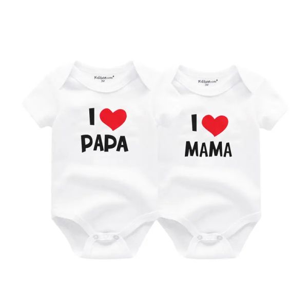 One-Pieces Kiddiezoom 2 PCS / Lot Four Seasons I Love Papa Mama Newborn Boy Girl Bodys Softs 100% Cotton Baby Gersies Twin Clothes