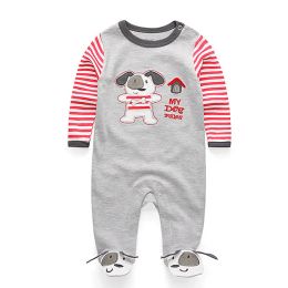 One-Pieces Kiddiezoom Fashion Red Puppy Print Unisexe Long Manche Baby Boy Girl Rompers Soft 100% Cotton Nouveau-Born
