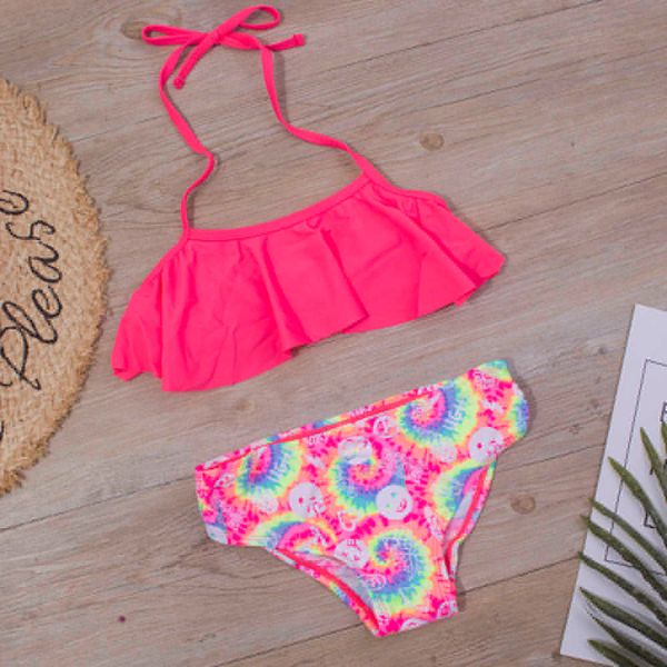 Traje de baño de una pieza para niñas de 5 a 14 años, conjunto de Bikini de dos piezas para niños, nuevo traje de baño con volantes, Bikini para bebé A247