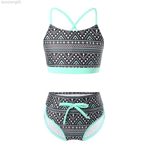 One-Pieces Enfants Maillots De Bain Mode Été Maillots De Bain Motifs Géométriques Maillot De Bain Enfants Deux Pièces Bikini Ensemble pour Petite Fille Natation W0310