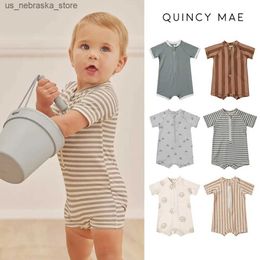 One-pièces Swimwear pour enfants 24 New Quincy Mae Summer Baby Boys Girls Baby Sleeves Short Dry Print Swimwear One Piece (Pre-vente en avril) Q240418