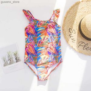 One-Pieces Leaf Print Summer Beach Children Girls Kids Knowwwear Swwear Bathwear Bathing Fssuile 2-13 ans Ruffle Deco Girls Kids Swimsuit Y240412Y24041778H4