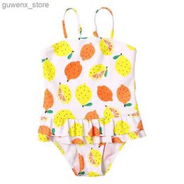 Één-stuks Lemon Print Girls Kids Swimsuit 2023 Falbala Summer Children One Piece Swimwear Monokini Nieuwe Baby Swimming Pak Beachwear XA006 Y240412