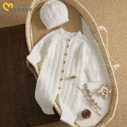 One-Pieces Mababy 018m Vêtements chauds Baby Clothing Trume Romper Nouveau-né pour tout-petit Girl Girl Long Manche Suit + chapeau