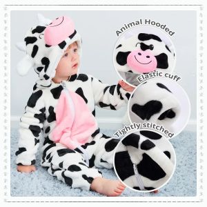 One-Pieces Michley Halloween Cow Flannel Baby Rompers Winter Vêtements Costume Bodys Cabinage Bodys Pyjamas Animaux Grands Suit pour Girl Boy