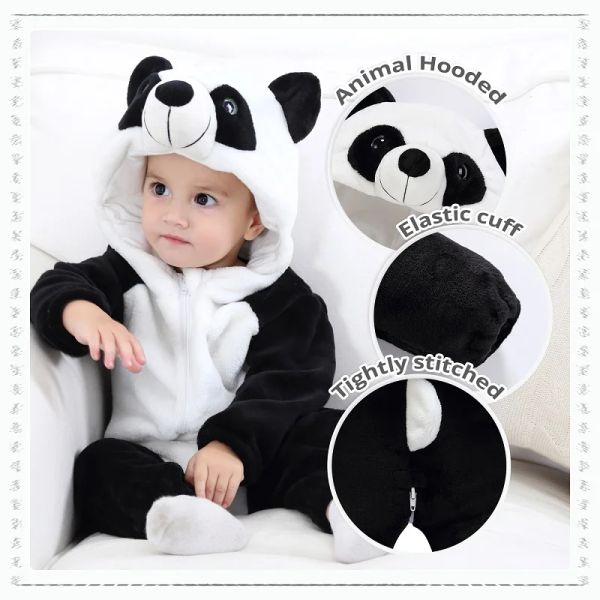 One-Pieces Michley Halloween Panda Flannel Baby Rompers Winter Vêtements chauds Costume Bodys à capuchon