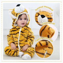 Één-stuks Michley Halloween Tiger Kostuum Baby Rompers Winter flanel peuter kleding Bodysuits Pyjama's Hapeed For Boys Girl pasgeboren geschenken