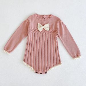 One-pièces Nouvelles filles Bodys Bodys Infant Cotton Bow Casual Bow Newbord Pulls Tops Automne Toddler Girls Long Manche à manches longues