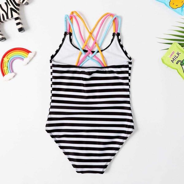 Traje de baño para niñas de 3 a 8 años, traje de baño de una pieza para niños, traje de baño estilo tiras para niñas, ropa de playa-SW412