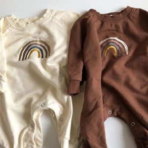 One Pieces recién nacidos Baby Boys Romper 2020 Outumn Baby Mompers Rainbow Embrodiery Baby Winter Sumpsuit Coreano Infantil Niñas