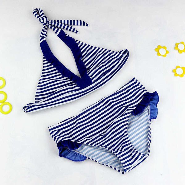 Maillot de bain une pièce à rayures élastiques pour filles, nouvelle collection d'été, maillot de bain deux pièces fendu pour enfants, Bikini à rayures, vente en gros