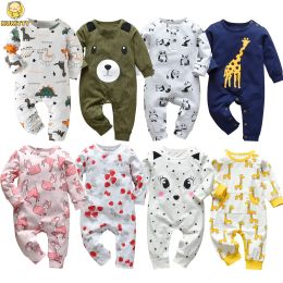 One-pièces nouveau-nés garçons garçons filles roberie pyjamas de vêtements infantile coton à manches longues imprimées oneck confortable