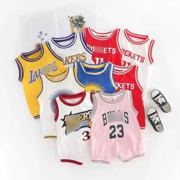 One-Pieces NOUVEAU-né les vêtements de bébé à manches courtes Girl garçon Vêtements Sport Style Basketball Star Coton Coton Bompers Bebe Costumes blanc