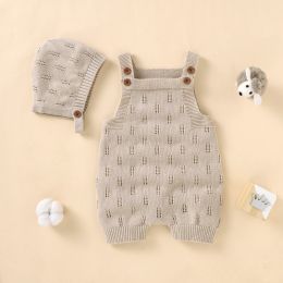 Eén-stuks pasgeboren baby rompers hoeden kleren sets herfst winter vaste gebreide baby's kinderen jongen meisje truien jumpsuits outfits 2pc breierwear