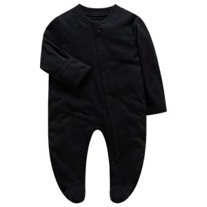 Pyjama-rits met één stukken met één stukken met een pyjama Babykleding meisjes en jongens solide één stuk jumpsuit katoen zwart nieuw geboren kleding gratis verzending