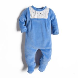 Eén-stuks pasgeborenen baby herfstjongens bodysuit meisjes rompelt footie chlidren kleding fluweels blauwe jumpsuits rompers baby lente kleding