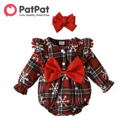 Costume de Noël Patpat Patpat Sautpuise de bébé nouveau-né des vêtements de nouveau-nés 2pcs Snowflake Bow Born