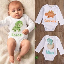 Één-stukken personaliseren baby bodysuits lichaam baby aangepaste naam kleding dinosaurus print jongens meisjes romper lange mouw pasgeboren jumpsuit outfits