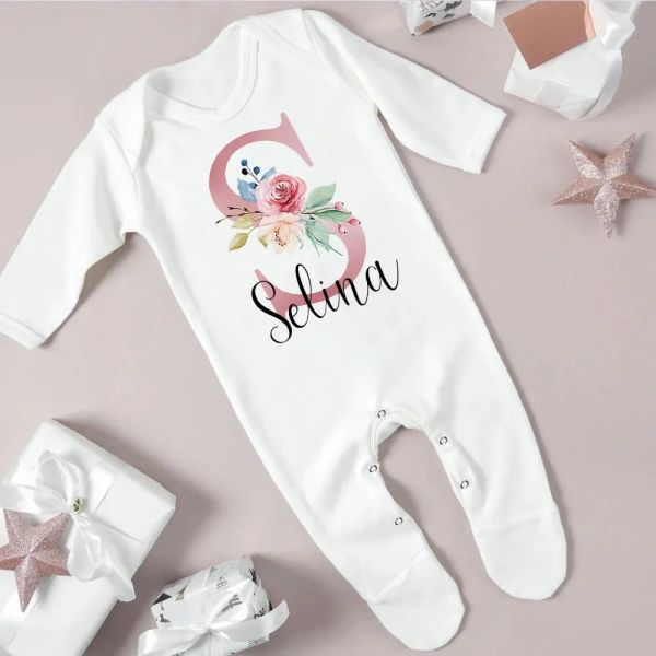 Uno de una sola pieza Baby Grow Sleepsuit Flower Inicial Inicial para infantil Baby Coming Home Outfit Newbron Shower Regalo Baby Sleepsuit