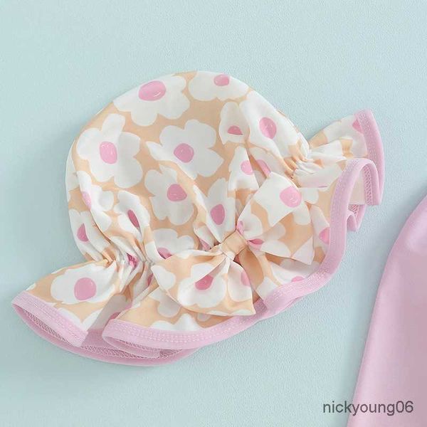 Unas piezas Princesa Floral Impresión Baby Baby Bikini Beaten Beachear Traje de baño Beats traje de baño de baño con gorra de natación