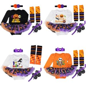 One-Pieces Pumpkin bébé Halloween Costumes Infant Party Robe Bandband Vestido Bebe Skull Ghost Kid Halloween Tenues Toddler Girl Clothing