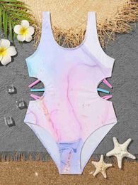 One-pièces pourpre Tie Dye Teenage Girls One Piece Swimsuit 7-12 ans Enfants Suite de baignade coupé Childrens Swimwear 2024 Bathing Trots Y240412