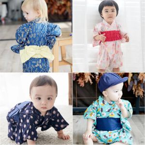 Één-stuks retro kimono zomer babymeisje jongen kleren romper jumpsuit short sleeveved badjas pasgeboren baby jumpsuits playwear schattige custume