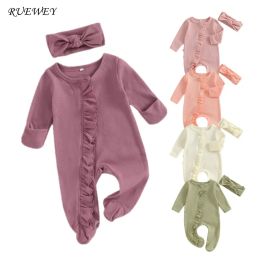 One-Pieces Ruewey nouveau-né bébé fille garçon vêtements printemps automne roberie couleur solide volants à sauts pour enfants