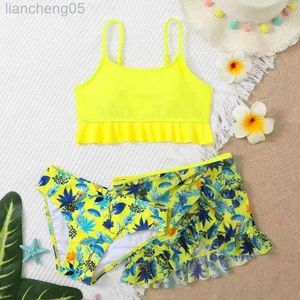 One-Pieces Ruffle Leaf Print Filles Enfants Maillots De Bain Bikinis Cover Up Gros 3 Pièce Enfants Maillot De Bain Couverture Smock Set Bébé Enfants Biquini W0310