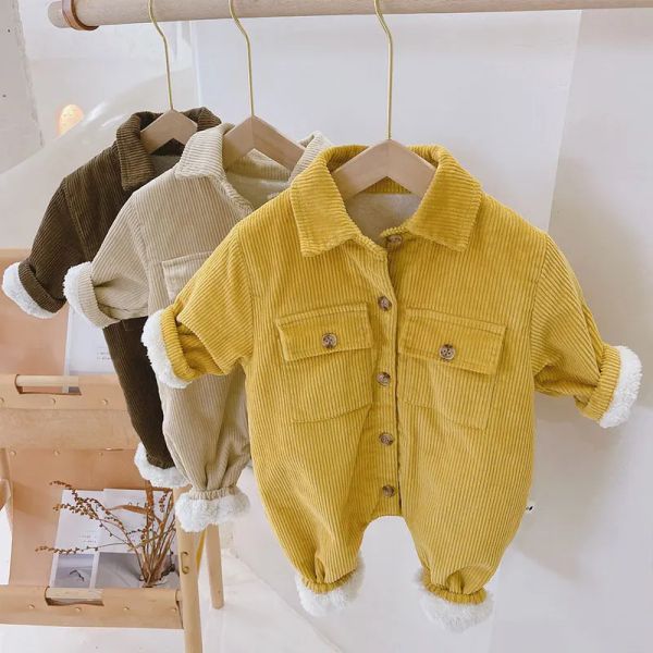 One-pièces Couleur solide Baby Boy Clothes Hiver Baby Clothes Girl Rompers Manches longues plus Velvet NOUVEAU Clothing garçons Bompers 318 mois