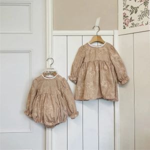 One-pièces Spring Automne Soember Soefits Sweet brodery Flower Girl Girls Girls Princess Robe Solid Casual nouveau-né bébé Coton Bodys