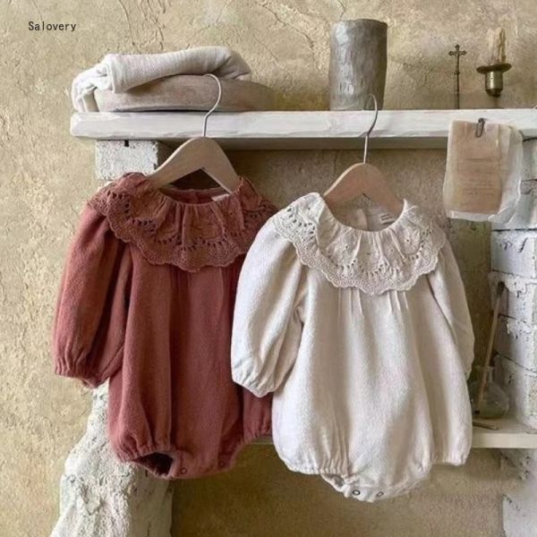 One-pièces printemps Nouveau nouveau-né bébé filles vêtements enfants bébé onepiece de style étranger en dentelle de feuille de feuille de feuilles