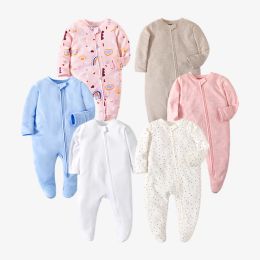 Pyjamas à pied neuf printemps Spring Fille de zipper fille et garçon Smpeter Long Mancome 012 mois Baby Cash Jumpsuit Coton Fashion blanche solide