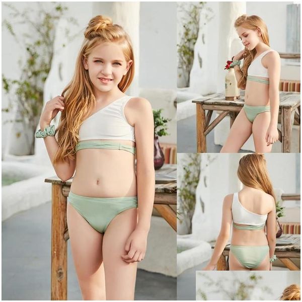 Una pieza verano bebé niña bikini conjunto traje de baño traje de baño niñas vacaciones lindo sólido dos piezas traje de baño traje de baño gota entrega niño dhwfu