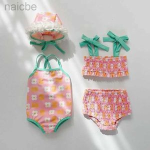 Eendelig Zomer Babymeisje Badmode 0-3Years Schattig Pasgeboren Prinses Mouwloos Bloemenbadpak Strandkleding Eendelig pak met hoed Zwemmen 24327