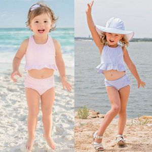 Eén stukjes zomer kinderen badmode peuter kinderen babymeisje zwempak gestreept badpak bikini 2 stks set c