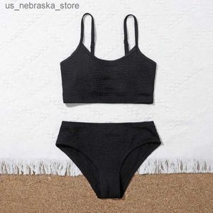 Sumoux Summer Childrens Swimsuit Girls Solid Fashion Cool Two Piece Swimsuit Childrens Swimsuit Youth Bikini Swimsuit Q240418