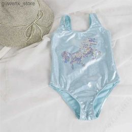 One-Pieces Summer Solid Shinning Children Baby Girls Kids One Piece Swimpak Borduurwerk Deco Peuter Girls Bathing Suite Y240412Y240417OSY8