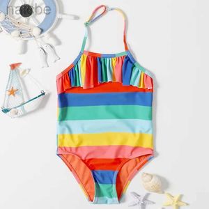 Badpakken Zomer Waden Sport Zwemmen Hete Lente Kinderbadpak Regenboog Gestreept Halter Eendelige bikini Kinderbabyzwempak 24327