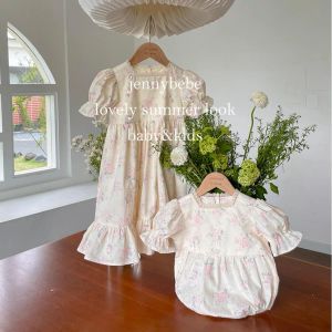 Één-stuks zoete prinses meisjes kant romper zomer korte mouw baby bodysuit voor peuter meisjes bloemen kleding kinderen overalls overalls