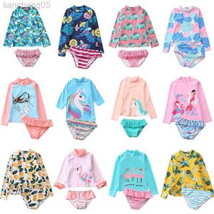 Maillot de bain une pièce pour filles deux pièces sirène maillots de bain enfant manches longues enfant en bas âge bébé fille maillot de bain Rash Guard enfants W0310