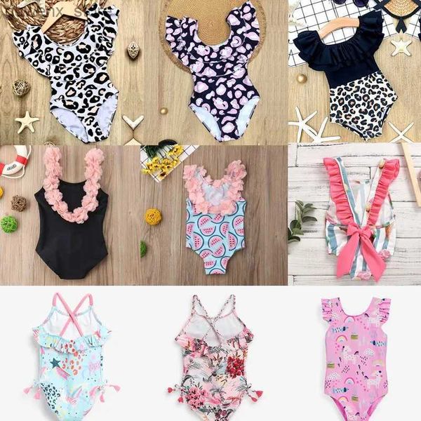 Traje de baño de una sola pieza para niñas para niños 2024 Summer Nuevas chicas nadadas Beach Playa Estilo de vacaciones Floral Sling de rayas Floral Swimsuit de una pieza Y240412y240417b0fn