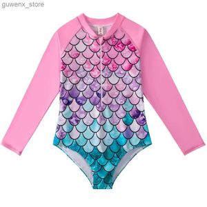 SOINS DE MAINTURE UNE CHIMES ENFANTS 2024 Sirène Sirène Longue Longue One-Pieces Semblages Suncorwear Sweetwear Kidsuit Girl Bathing Firls One Piece Y240412