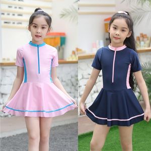 Traje de baño de una pieza para niña pequeña, de manga corta, sólido, de una pieza, para verano, playa, traje de baño, ropa de playa, trajes para 2--12 años # G