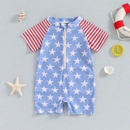 One-pièces pour les enfants Boys 4 juillet Swimwear Star Stripe Imprimez Zipper à manches courtes Rash Gard
